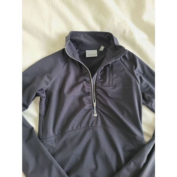 Athleta Activewear Top Women's 2XS Black Drawstring Hem Half Zip Polyester Blend - Picture 3 of 6